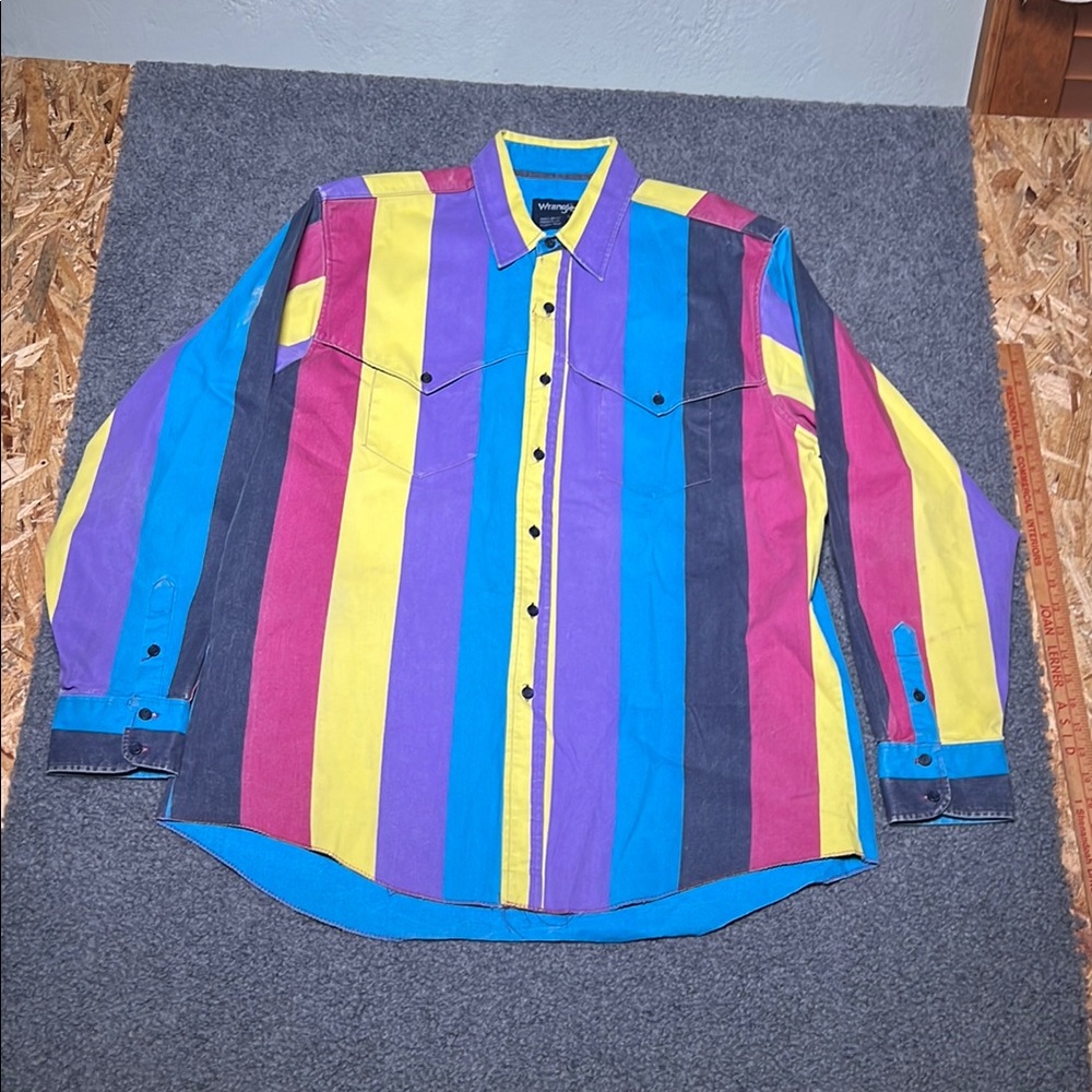 Vintage 80’s Wrangler Multicolor Brushpopper Southwestern Cowboy Button Down